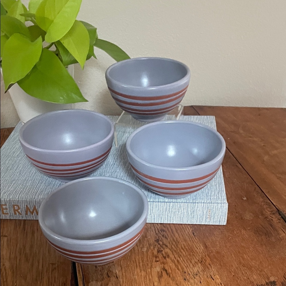 Set of 4 Starbucks Stoneware Swirl Bowls – Gray & Orange Stripes